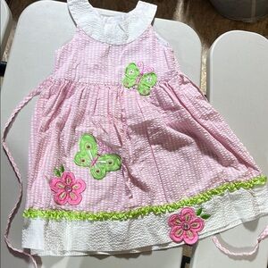 Rare Editions Pink and Green Butterfly Dress